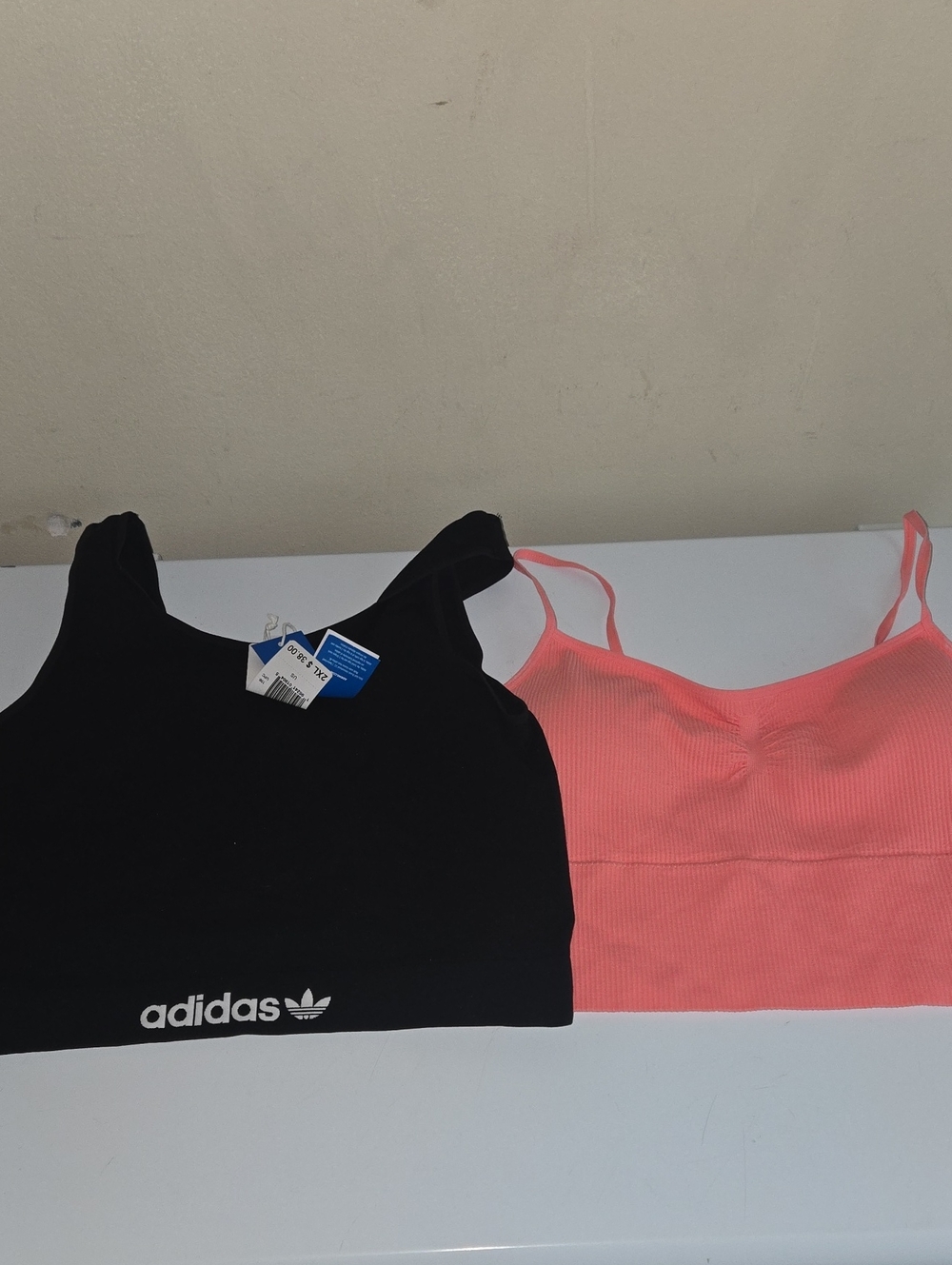 NWT adidas Black and NWOT no boundaries Coral padded Ribbed Cropped sports bras